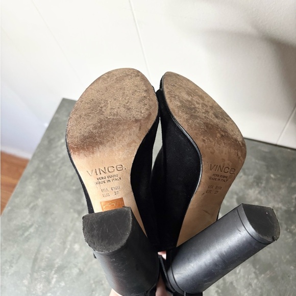 Vince black Addison suede black ankle boots bootie size 6.5 open toe block heel - Picture 5 of 9